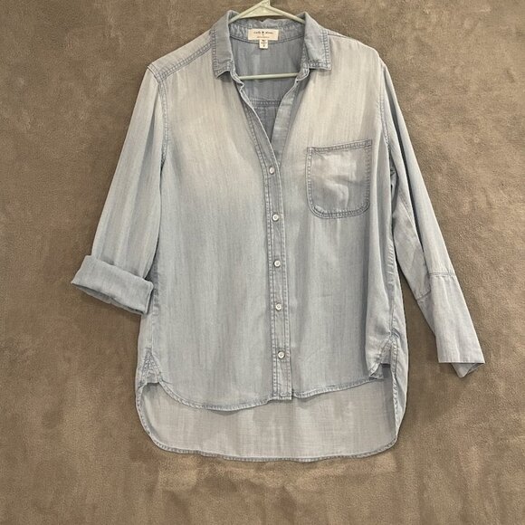Cloth & Stone Button Down Shirt Womens Medium Light Blue Lyocell Pullover Top‎ - Picture 9 of 16